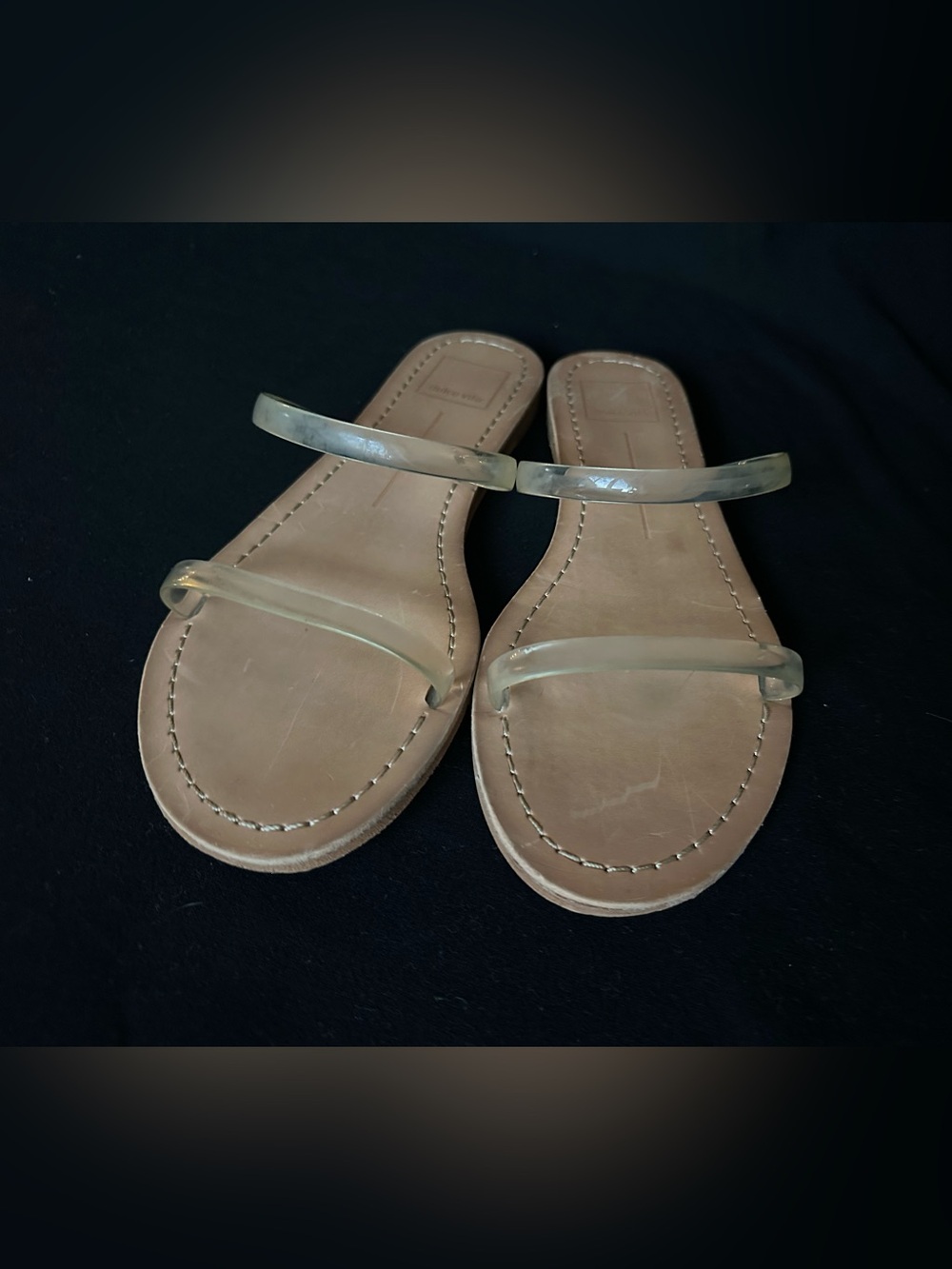 Dolce Vita Clear-Strap Tan Slide Sandals 8 - Picture 10 of 14